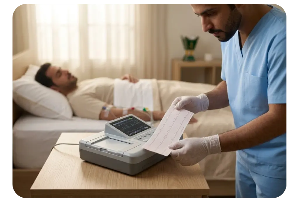 In-home ECG test and echocardiogram cardiac exam in Riyadh - AounCare