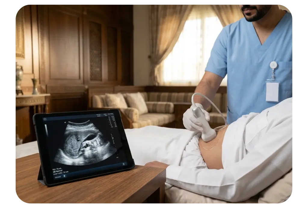 Mobile ultrasound sonogram exam conducted at home in Riyadh - AounCare